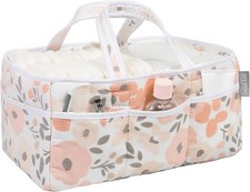 Blush Floral Storage Caddy For Diaper Changes And Newborn Essentials 12x6x8