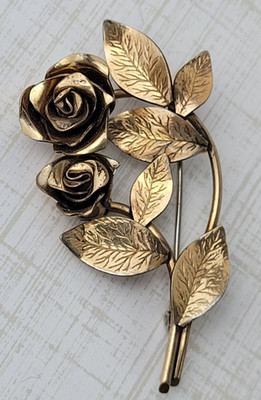 Signed Coro Gold Rose Brooch 120th 12k Gold Filled Vintage