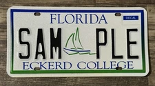 Expired Florida Eckerd College-sample License Plate- Great Shape!