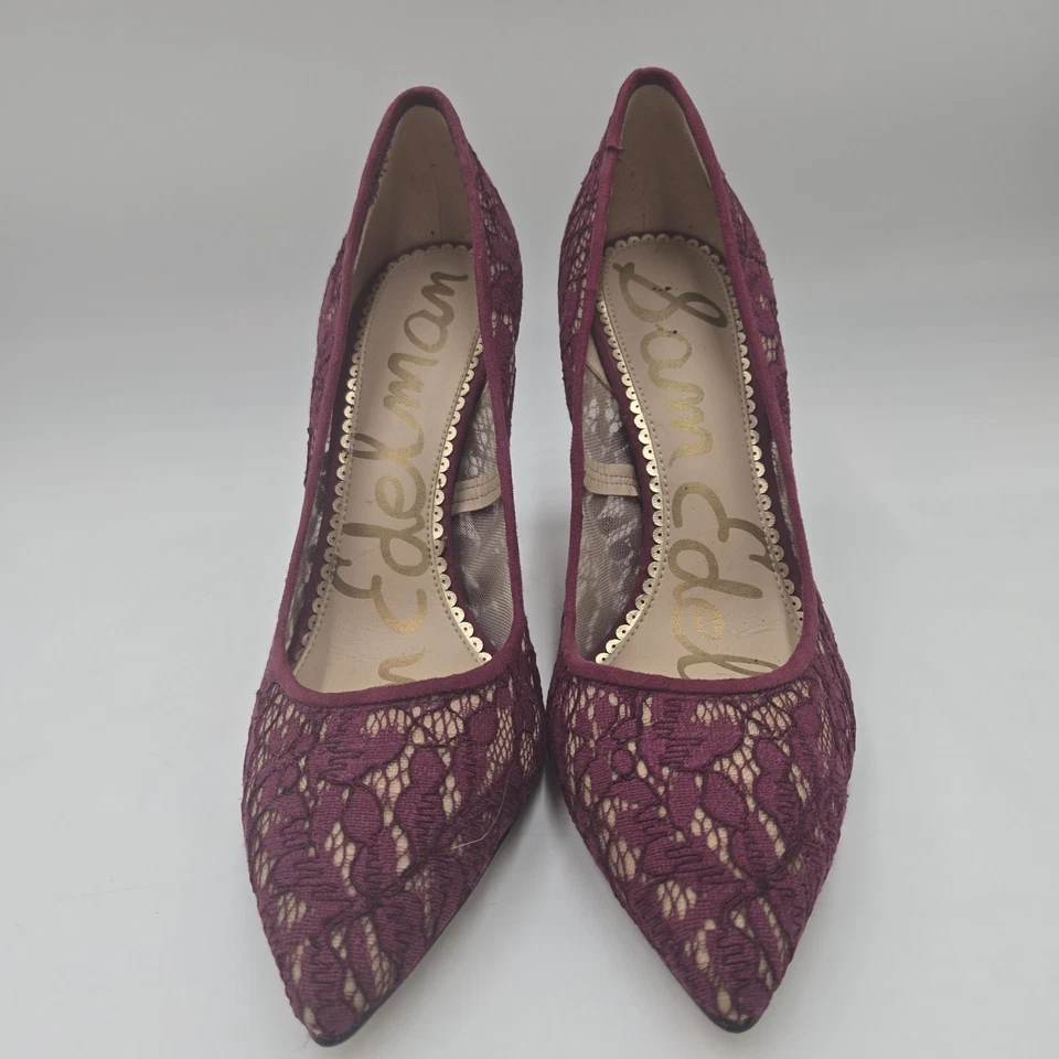 Zapatos de salón Sam Edelman Hazel vino borgoña malla encaje talla 8 3,5” tacón para mujer Foto 2 de 4
