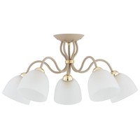 Deckenleuchte 5-Flammig Metall Beige Glas E27 B:58 Cm Deckenlampe Wohnzimmer