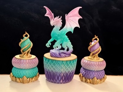 3 Piece Large Mother Dragon With Eggs Trinket Bowl Jewelry Box Set Home Decor