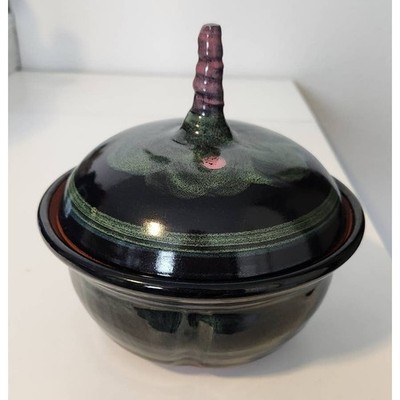 Studio Pottery Terra Cotta Serving Bowl w/ Lid ''I Made This Piece With My Feet''