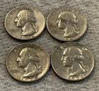 FOUR WASHINGTON SILVER QUARTERS 1942, 1947D, (2) 1950