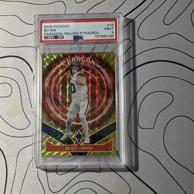 Panini 2025 Phoenix Bo Nix Broncos Paragon Yellow Pyramids #14 /149 PSA 9