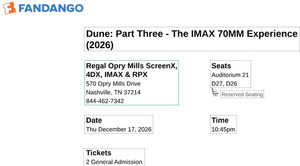 Dune 3 IMAX Nashville 2 Tickets
