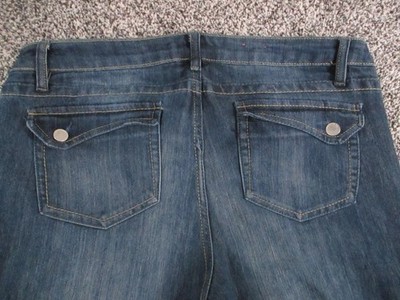 Route 66 Jeans Womens 12 Blue Straight Curvy Fit Stretch Denim Flap Back 35x30