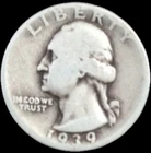 1939 Washington Quarter Silver 25C Circulated US Coin