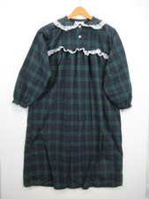 Vermont Country Store Flannel Nightgown Women Petite PL Plaid Cotton Blue/Green