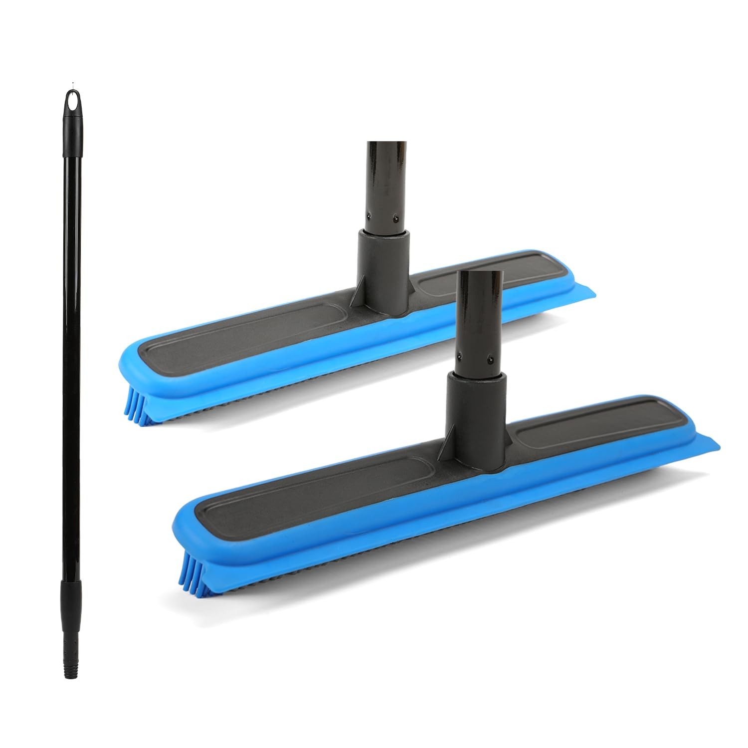 Rubber Broom for Pet Hair Removal Floor Brush with Built in Squeegee Blue