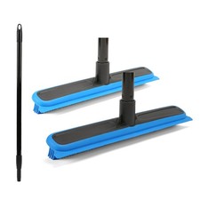 Rubber Broom for Pet Hair Removal Floor Brush with Built in Squeegee Blue