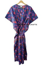 Abito indiano zingaro stampa floreale donna pigiama blu navy caftano hippie d...