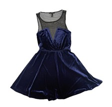 Forever 21 Blue Velvet Black Mesh Fit &Flare Dress Sz M Dark Romantic Whimdigoth