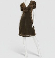 Tommy Hilfiger Womens Gold Shimmer Ruched Surplice Puff Sleeve Dress Size 12