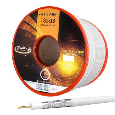 50m Antennenkabel KUPFER 135dB Koaxialkabel SAT TV Koax 5-fach Stecker Galaxy 4K