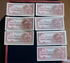 Malaya, Japanische Besetzung, 7 x 50 Cent Scheine, 1942. Alle Pick # M4b. (MT/ML).