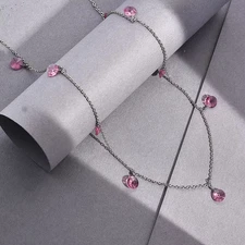 Rose Color Swarovski Crystal Station Necklace Rhodium Over Sterling Silver 18"