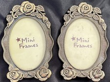 2 Vtg Look Brass  Rose Theme Mini Picture Photo Frames Roses Floral Tabletop