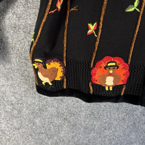 Quacker Factory Cardigan Sweater Womens 2X Black Embroidered Turkey Thanksgiving - Picture 5 of 9