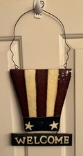 Patriotic Welcome Sign/Hanging Wall Decor, Uncle Sam Hat About 17 x 7.5