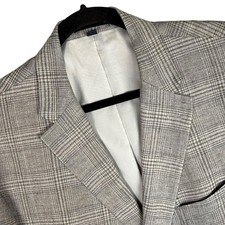 Jos. A. Bank 1905 Tailored Fit 100 Linen Blazer Glen Check Plaid Mens 46R Gray
