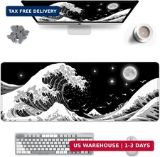 Gaming Mouse Pad Japanese Black and White Sea Wave Large XXL Mouse Pad Extended
