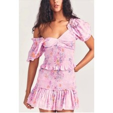 LoveShackFancy Dress Jarrah Mini Smocked in Royal Pink Berry Floral