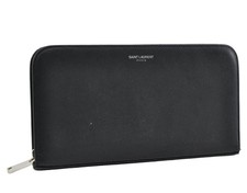 Authentic YVES SAINT LAURENT Long Wallet Purse Leather Black AB786