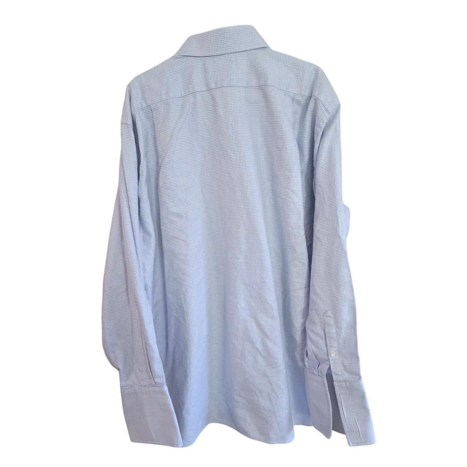 Faconnable Classique French Cuff Dress Shirt 44/45 17.5 L Blue White Woven Check - Image 3 of 4