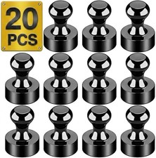 Metallic Magnets, Refrigerator Magnets, 20 Pack Black Magnetic Push Pins, Strong