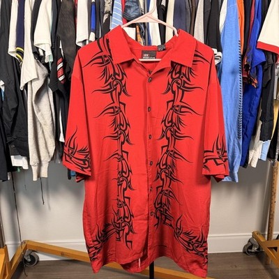 Y2k Red Button Down Affliction Styled Design Aop