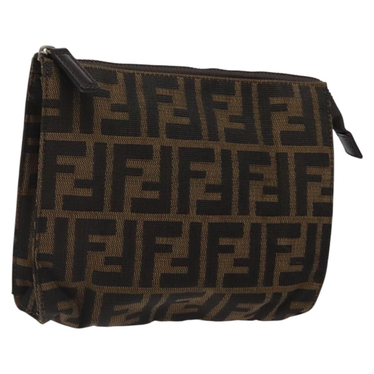 FENDI Zucca Canvas Pouch Black Brown Auth bs25659
