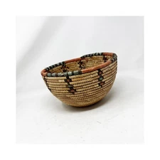 Handwoven Native Tribal Basket Bowl Natural Fibers Coil Geometry Accent Piece