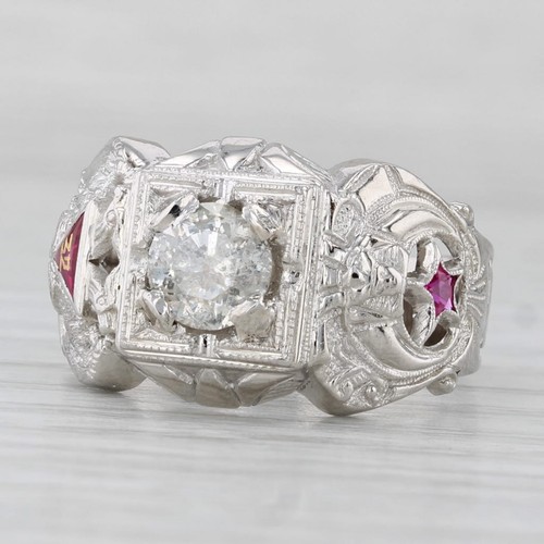 Shriners Scottish Rite Masonic Ring 1.06ct Diamond Lab Created Ruby 14k ...