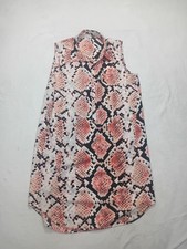 DKNYC Snake Print Sleeveless Shirt Dress Women's Large Orange Black Button Up