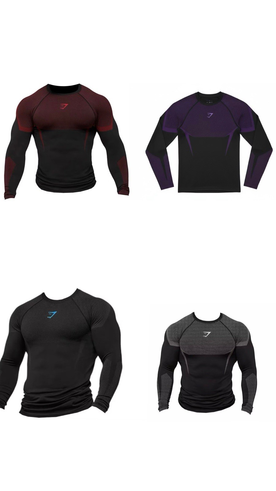 Gymshark Onyx V5 Long Sleeve Set of 4 Colors - Size Large