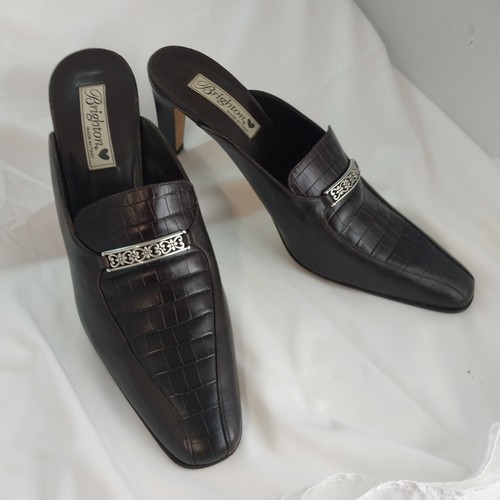 Vintage BRIGHTON Roxi Größe 11M Braun Leder Pfennigabsatz Pantoletten Schuhe Hergestellt in Italien - Bild 1 von 14