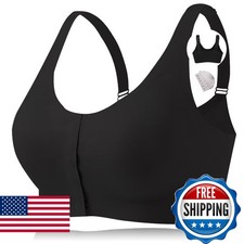 CYTMTZGA Seamless Front Closure Mastectomy Bra with Pocket BL36/L Black