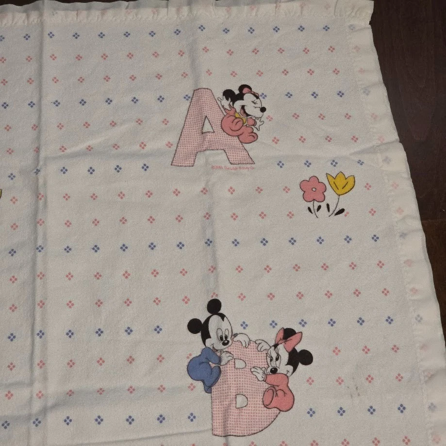 Disney Dundee Mickey Minnie ABC Manta Bebé Algodón Borde Satinado De Colección 1984 Foto 3 de 4