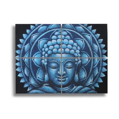 Leinwandbilder 4er-Set Buddha Mandala Brokatoptik Blau 30 x 40 x 2 cm