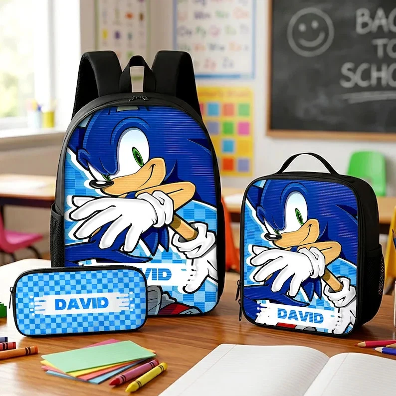Personalized Blue Speed Hero School Backpack Lunch Bag Pencil Case 3PCS Set