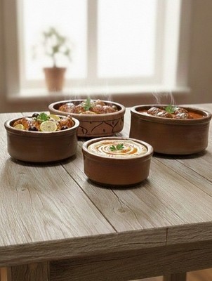 Set of 4 Egyptian Clay Tagine Pots - Handmade Terracotta Cookware - Lead-Free