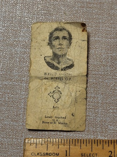 Vtg relic card linen touched bone Bl Saint Martin De Porres patron of mixed race