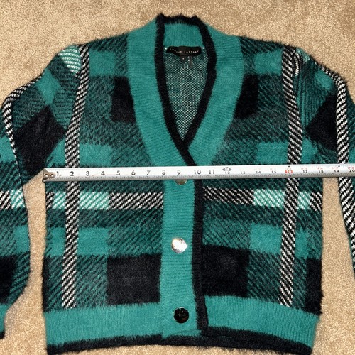 English Factory For VICI Sz S Paid Print Green Cardigan Sweater Snap Closure - Picture 14 of 24