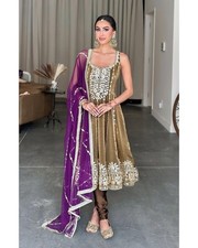 Designer Fandy Silk Pakistani Anarkali Suit Bollywood Wedding Wear Salwar Kameez