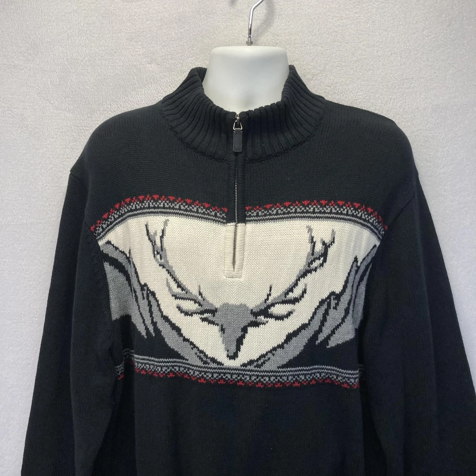 Chaps Deer Stag 1/4 Zip Sweater Mens 2XT 2XL Tall Black Cotton Knit Holiday - Image 3 of 4
