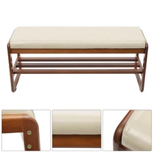 2-Tier Shoe Rack Bench with Seat Cushion Shoe Storage Organizer Entrtway Brown