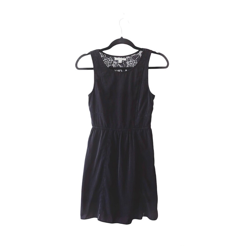 american eagle black mini dress American Eagle Black Lace Back Fit & Flare Sleeveless Mini Dress 2 Women’s