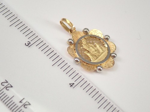 Colgante patrón vintage de oro amarillo y blanco de 18 quilates con dije religioso de metal - Imagen 3 de 4