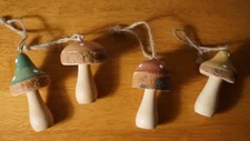 Set of 4 Wood Mushroom Country Primitive Christmas Ornaments Lodge Cabin Decor